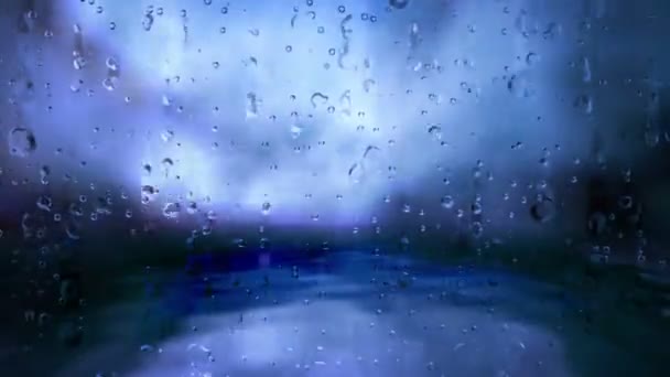 Χρονικό Σφάλμα Σύννεφα Κατά Βροχή Σταγόνες Στην Επιφάνεια Του Παραθύρου — Αρχείο Βίντεο