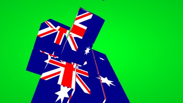 Usa Australia Flags Cube Concept Isolated Green Screen — Vídeos de Stock