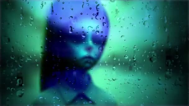 Ghost Girl Rain Drops Window Surface — Stok Video