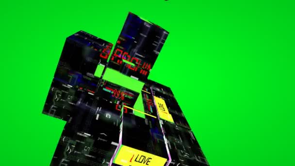 Leter Etter Kjærlighet Cube Kunstig Intelligens Konseptet Grønn Skjerm – stockvideo