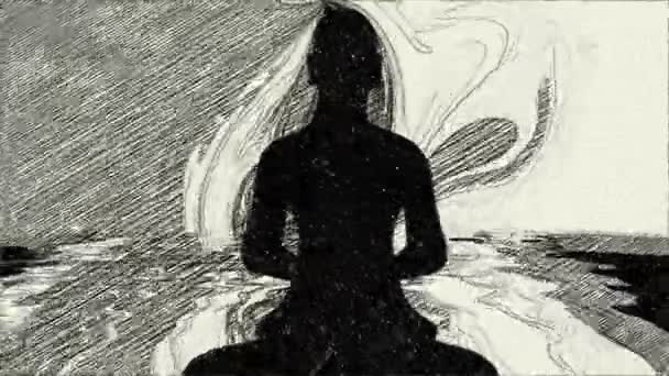 Буддийский Монах Медитации Позирует Фоне Энергии Рисовать Анимацию — стоковое видео