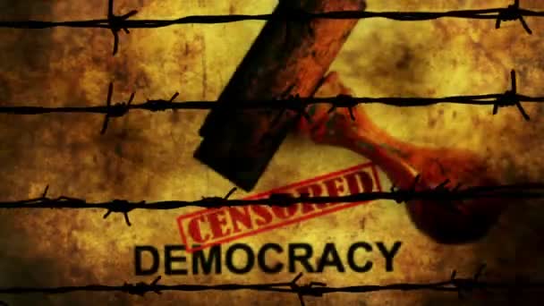 Censored Democracy Concept Barbwire — Stok video
