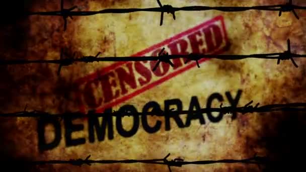 Concepto Democracia Censurada Contra Barbwire — Vídeos de Stock