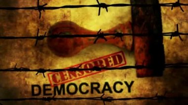 Censored democracy concept against barbwire