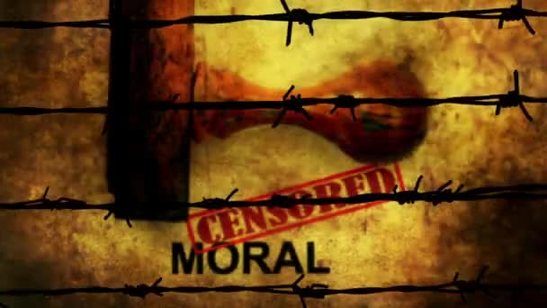 Concepto Censura Moral Contra Barbwire — Vídeos de Stock