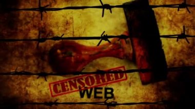 Censored web grunge concept against barbwire