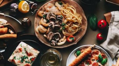 Lezzetli İtalyan Yemekleri Üst Görünüm Bebek Çekimi