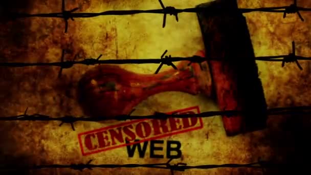 Concepto Grunge Web Censurado Contra Barbwire — Vídeos de Stock