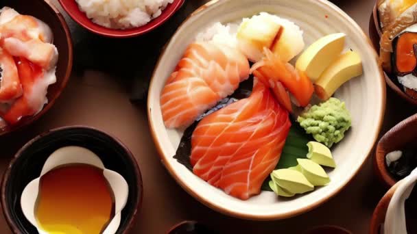 様々な日本料理のトップビュー — ストック動画