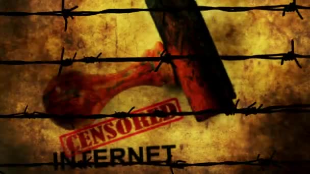 Concepto Grunge Internet Censurado Contra Barbwire — Vídeo de stock