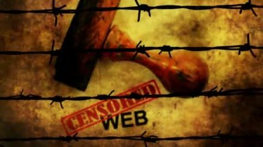 Censored web grunge concept against barbwire
