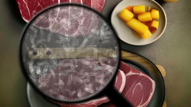 Búsqueda Bacterias Carne Cruda — Vídeo de stock