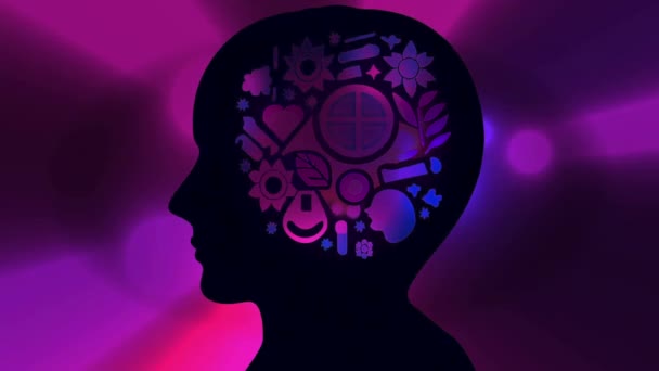 Silhouette Human Head Mental Health Animation Concept — Stock Video