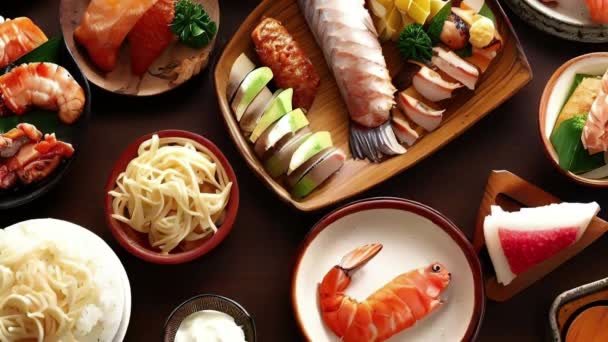 各种日本食品顶级视图 — 图库视频影像