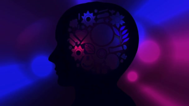 Sylwetka Człowieka Głowy Animacji Zdrowia Psychicznego Koncepcja — Wideo stockowe