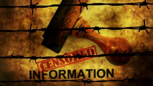 Цензурная Концепция Информационного Гранжа Против Колючей Проволоки — стоковое видео