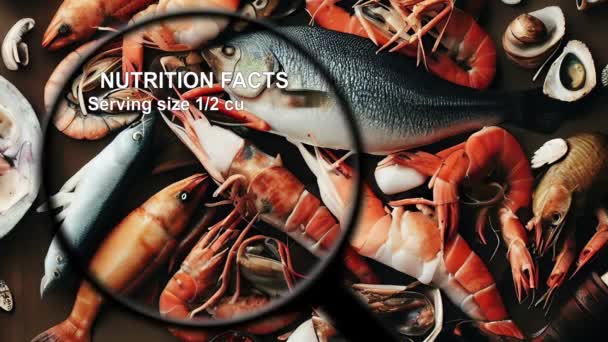 Buscando Fatos Nutricionais Alimentos Mar — Vídeo de Stock