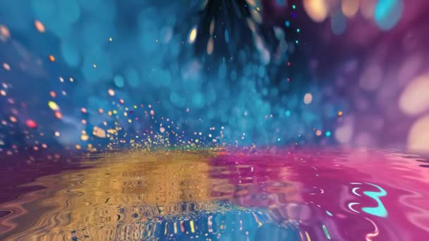 Fondo Colorido Partículas Fantasía Reflejado Agua — Vídeos de Stock