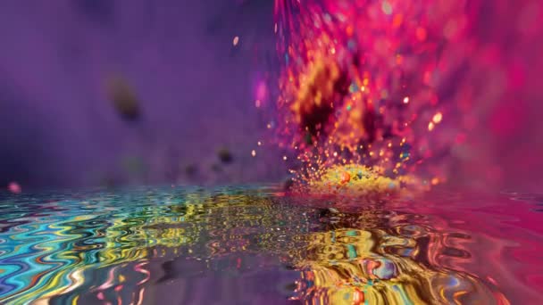 Fondo Colorido Partículas Fantasía Reflejado Agua — Vídeos de Stock