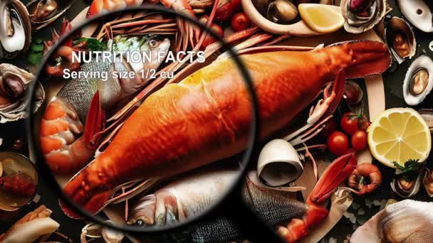 Mencari Fakta Gizi Dalam Makanan Laut — Stok Video