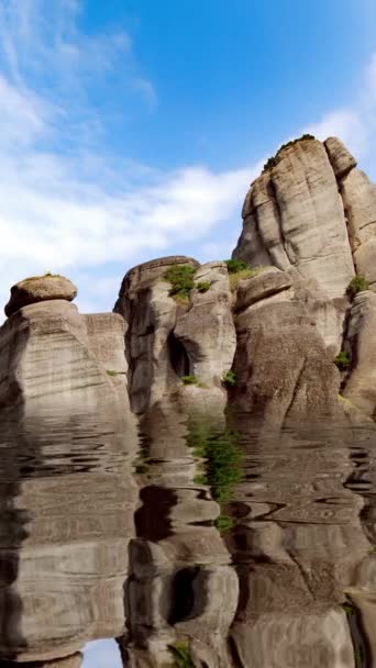 Удивительные Горы Отраженные Вертикальном Видео Воды — стоковое видео