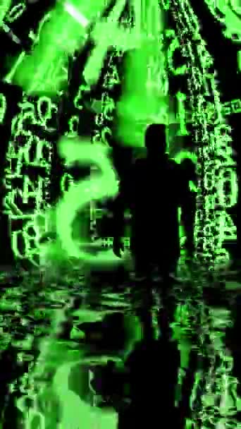 Man Staande Voorkant Matrix Achtergrond Verticale Video — Stockvideo