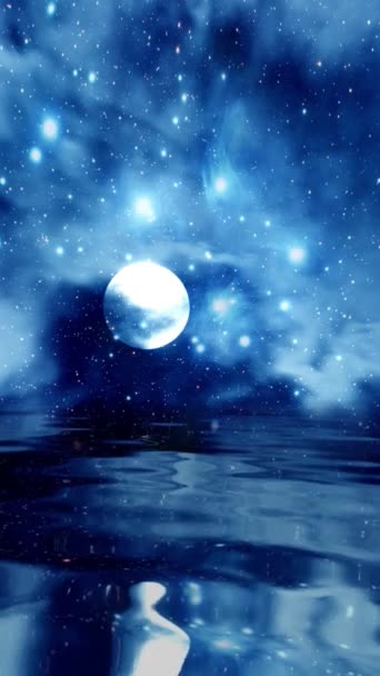 Luna Llena Sobre Agua Reflexión Vídeo Vertical — Vídeos de Stock