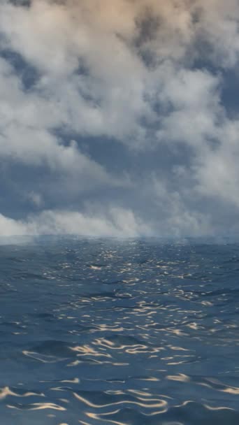 Horizon Dikey Videosunda Bulutlu Mavi Okyanus Görünümü — Stok video