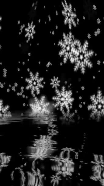 Falling Snowflakes Reflecting Water Vertical Video — Stock Video
