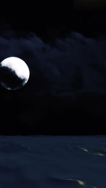 Lua Cheia Sobre Oceano Refletindo Água Vídeo Vertical — Vídeo de Stock