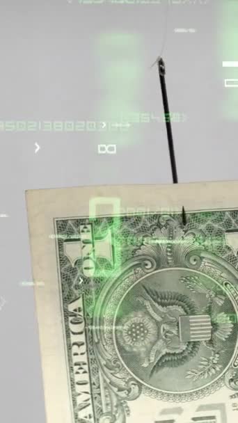 Dolar Haczyku Wędkarskim Cyfrowym Tle Wideo Pionowe — Wideo stockowe