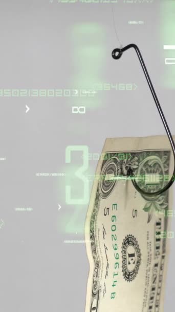 Dollar Einem Angelhaken Auf Digitalem Hintergrund Vertikales Video — Stockvideo