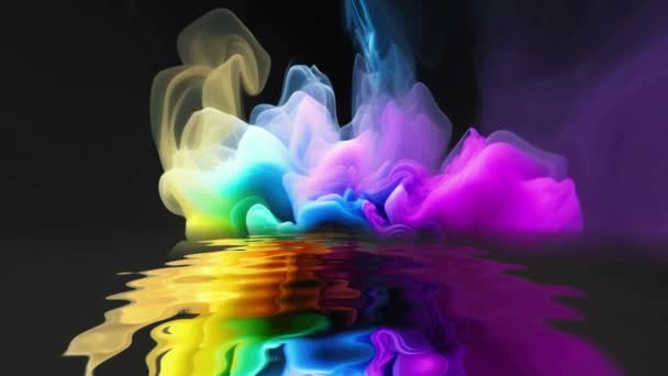 Redemoinhos Vibrantes Multicoloridos Ondas Raios Reflexão Água — Vídeo de Stock