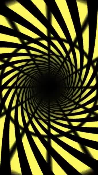 Гипнотический Желтый Черный Туннель Анимации Фон Вертикальное Видео — стоковое видео