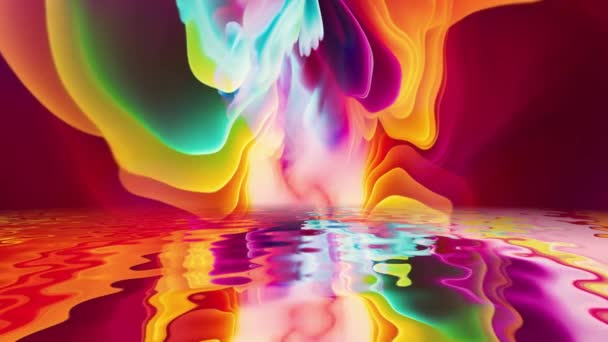 Vibrant Multi Colored Swirls Waves Rays Water Reflection — Stok Video