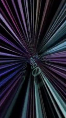 Yüksek teknoloji veri tünelinin dikey videosundan geçerek