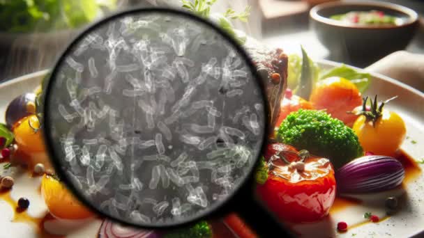 Baktériumok Keresése Élelmiszerben — Stock videók