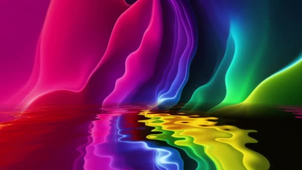 Vibrant Multi Kolorowe Wiry Fale Promienie Odbicie Wody — Wideo stockowe