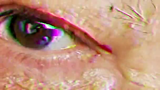 Läskigt Mänskligt Öga Titta Med Glimt Effekt — Stockvideo