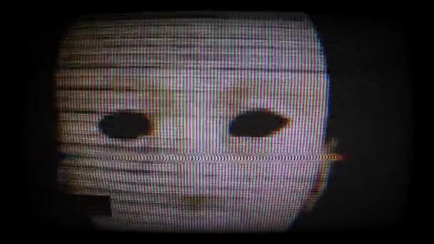 Ανατριχιαστική Μάσκα Στην Οθόνη Της Τηλεόρασης Επίδραση Δυσλειτουργία — Αρχείο Βίντεο