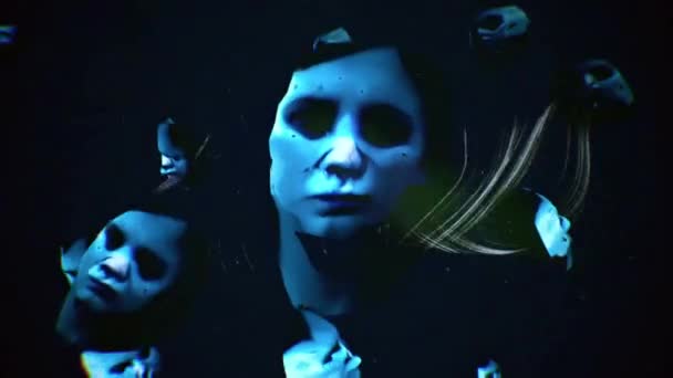 Ghostly Dziewczyna Przerażającą Twarz — Wideo stockowe