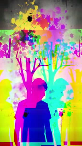 抽象的な多着色されたパターンが付いている活発なポップアートの手の図のイラスト — ストック動画