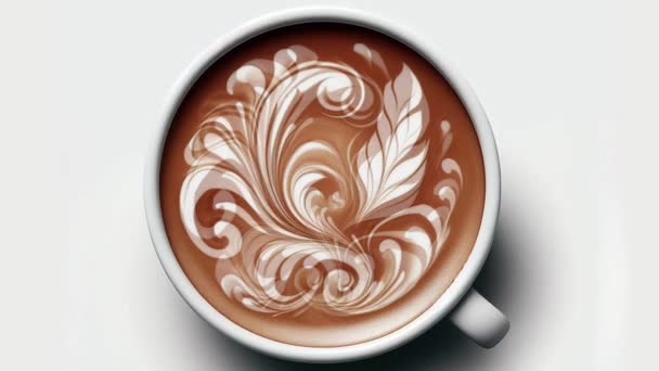 Κάτοψη Του Φλιτζανιού Καφέ Αφρό Τέχνης Σχήμα Καρδιάς Latte — Αρχείο Βίντεο