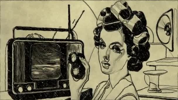 Retro Vintage Mujer Dibujo Mano Animación — Vídeos de Stock