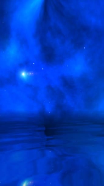 Διάστημα Σύμπαν Αστέρια Και Γαλαξίες Αντανακλάται Στο Νερό Κάθετη Βίντεο — Αρχείο Βίντεο