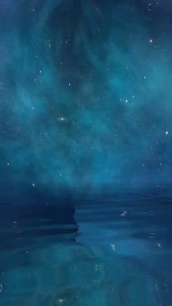 Space Universe Stars Galaxies Reflected Water Vertical Video — Stock Video