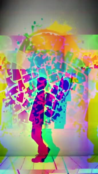 抽象的な多着色されたパターンが付いている活発なポップアートの手の図のイラスト — ストック動画