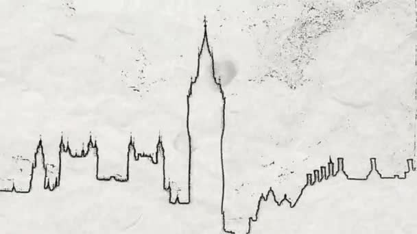 London Big Ben Pen Scribble Animation — Stock Video