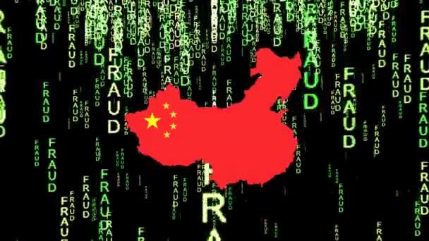 Digital Representation Chine Map Flaga Pokryta Tekstem Oszustwa — Wideo stockowe