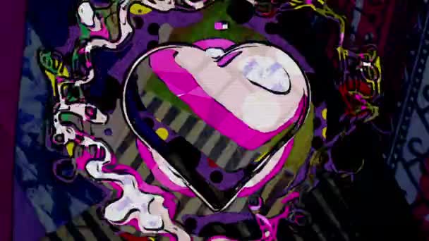 Vibrant Abstract Animation Displaying Heart Shape Amidst Swirling — Stock Video